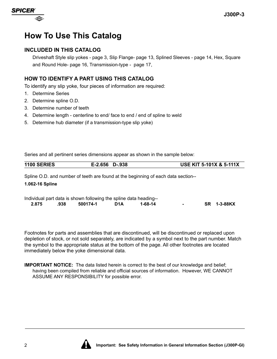 How to use this catalog | Spicer DRIVELINE COMPONENTS CATALOG SLIP YOKE ASSEMBLIES User Manual | Page 2 / 28