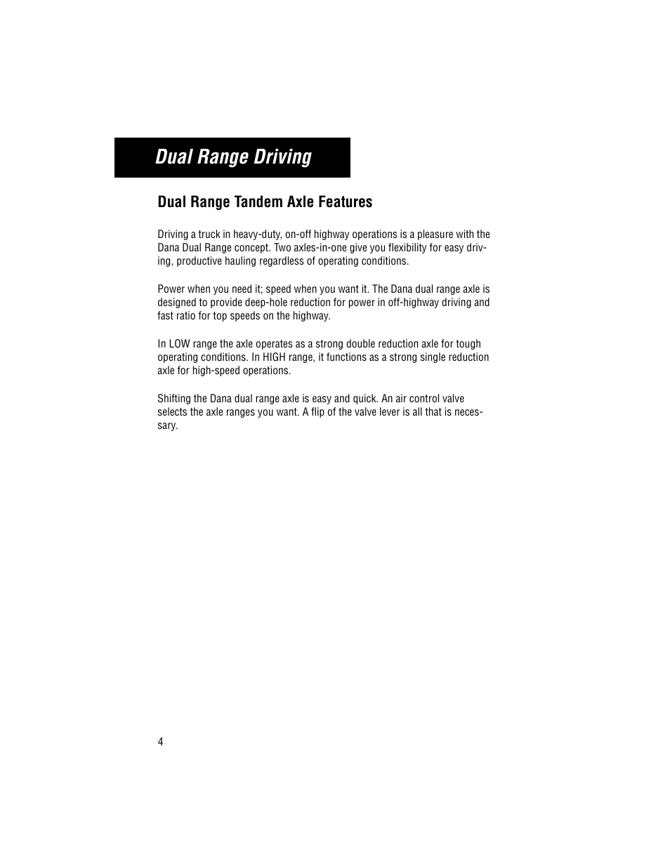 Tandem axle features, Dual range tandem axle features, Dual range driving | Spicer DualRange Tandem Axles User Manual | Page 6 / 8