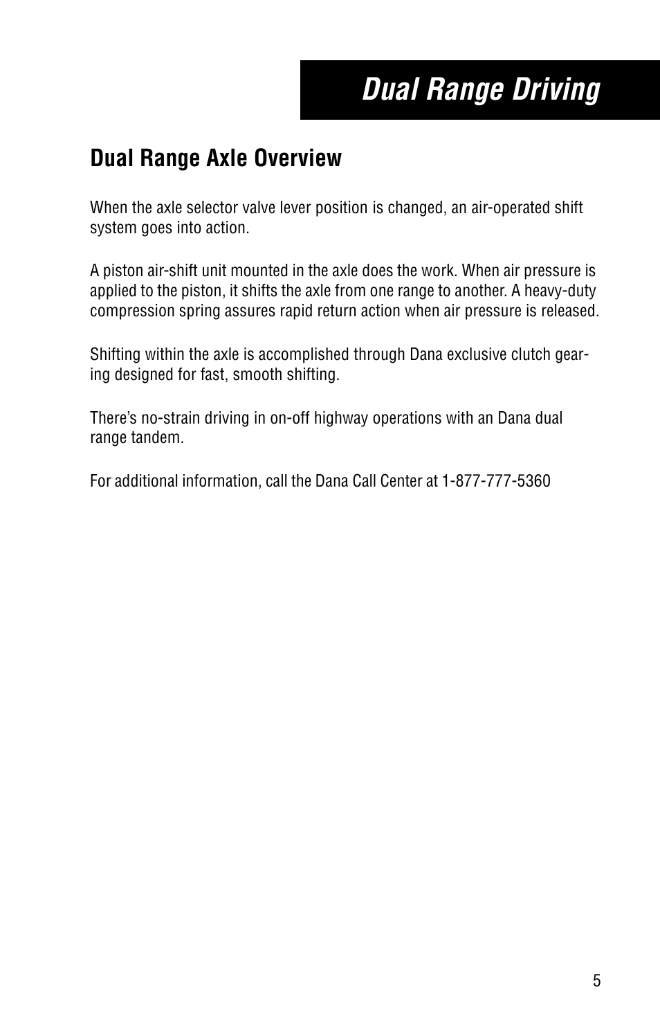 Dual range axle overview, Dual range driving | Spicer DualRange Tandem Axles User Manual | Page 7 / 8