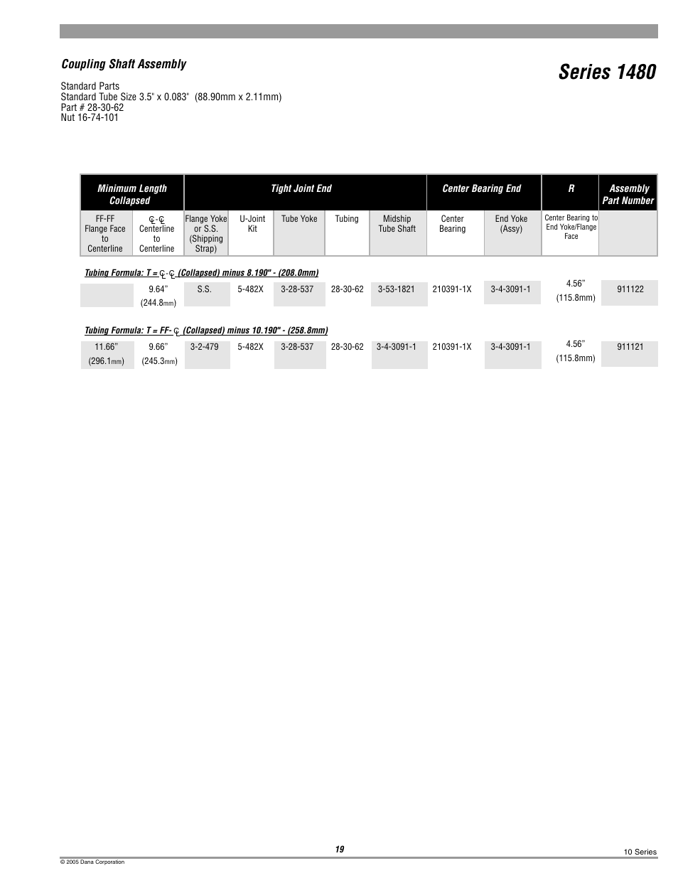 1480 coupling shaft, Series 1480, Coupling shaft assembly | Spicer 10 Series Driveshafts User Manual | Page 19 / 86
