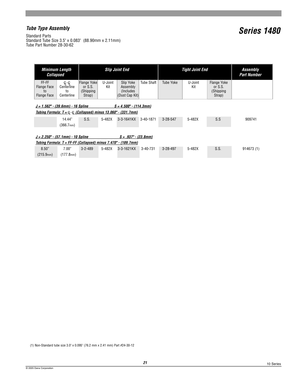 1480 tube type, Series 1480, Tube type assembly | Spicer 10 Series Driveshafts User Manual | Page 21 / 86