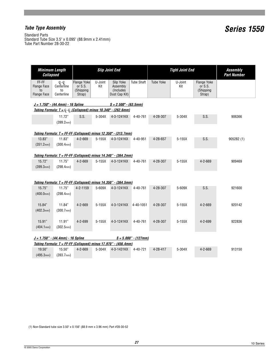 1550 tube type, Series 1550, Tube type assembly | Spicer 10 Series Driveshafts User Manual | Page 27 / 86