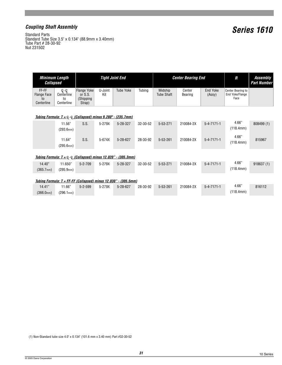 1610 coupling shaft, Series 1610, Coupling shaft assembly | Spicer 10 Series Driveshafts User Manual | Page 31 / 86