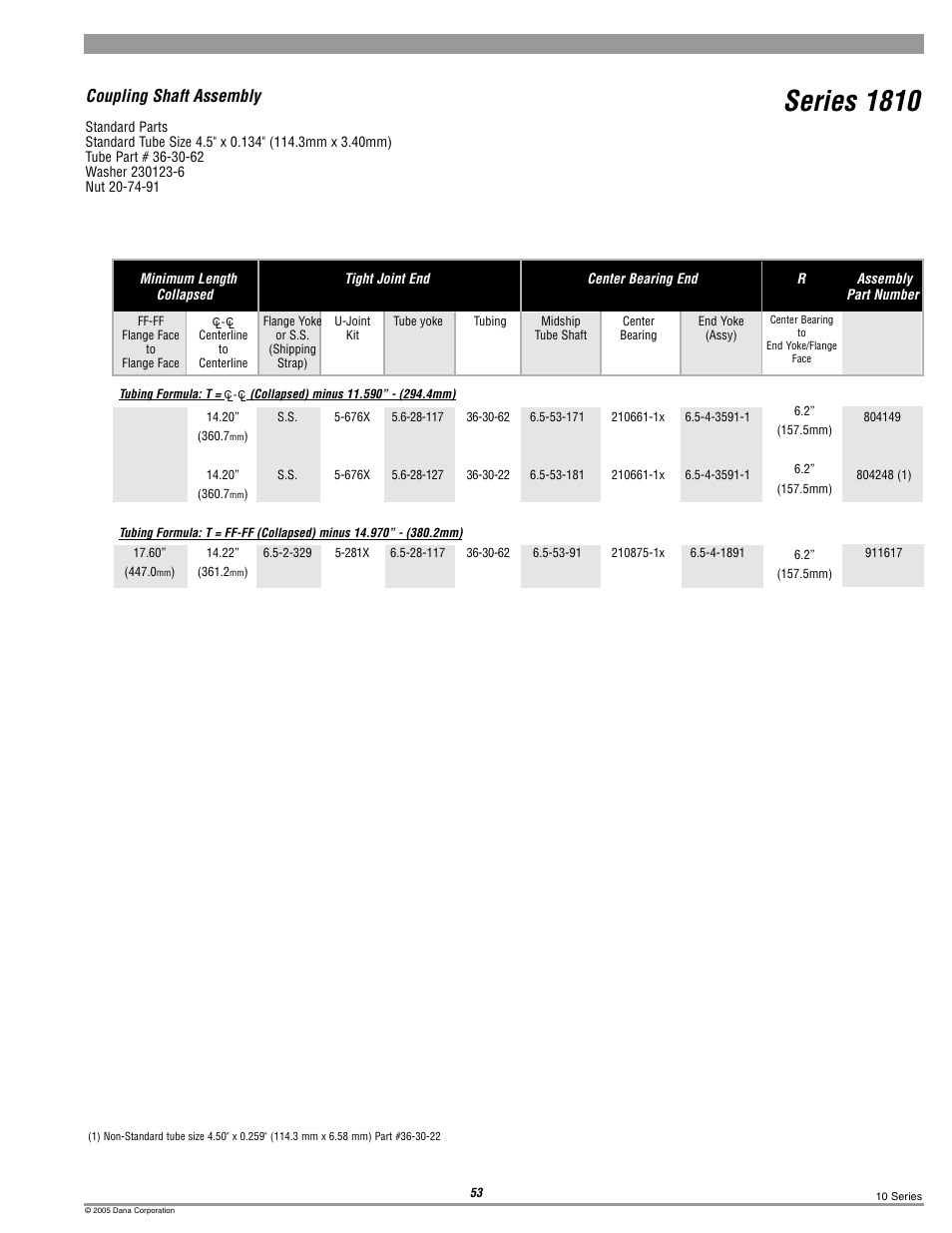 1810 coupling shaft, Series 1810, Coupling shaft assembly | Spicer 10 Series Driveshafts User Manual | Page 53 / 86