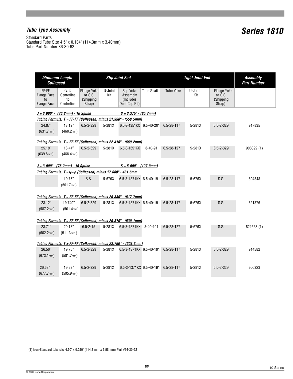 1810 tube type, Series 1810, Tube type assembly | Spicer 10 Series Driveshafts User Manual | Page 55 / 86