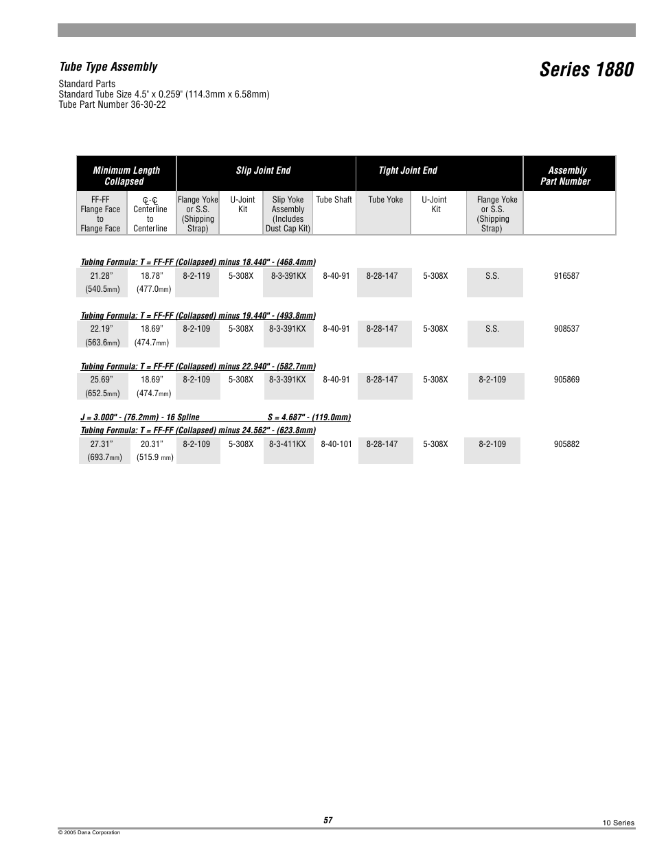 Series 1880, Tube type assembly | Spicer 10 Series Driveshafts User Manual | Page 57 / 86