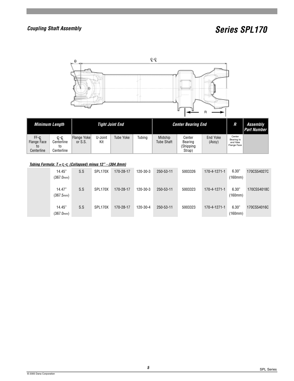 Spl170 coupling shaft, Series spl170, Coupling shaft assembly | Spicer 10 Series Driveshafts User Manual | Page 62 / 86