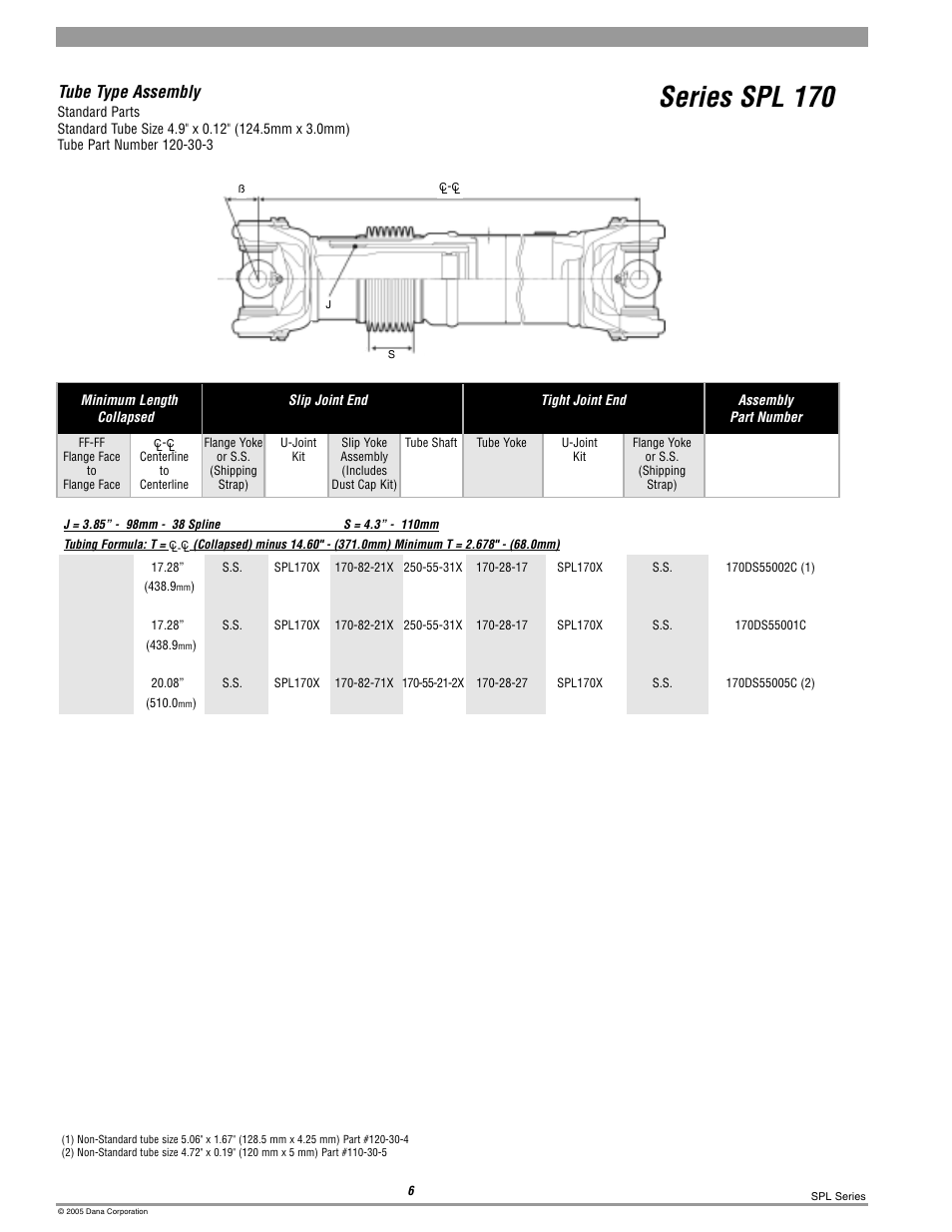 Spl170 tube type, Series spl 170, Tube type assembly | Spicer 10 Series Driveshafts User Manual | Page 63 / 86