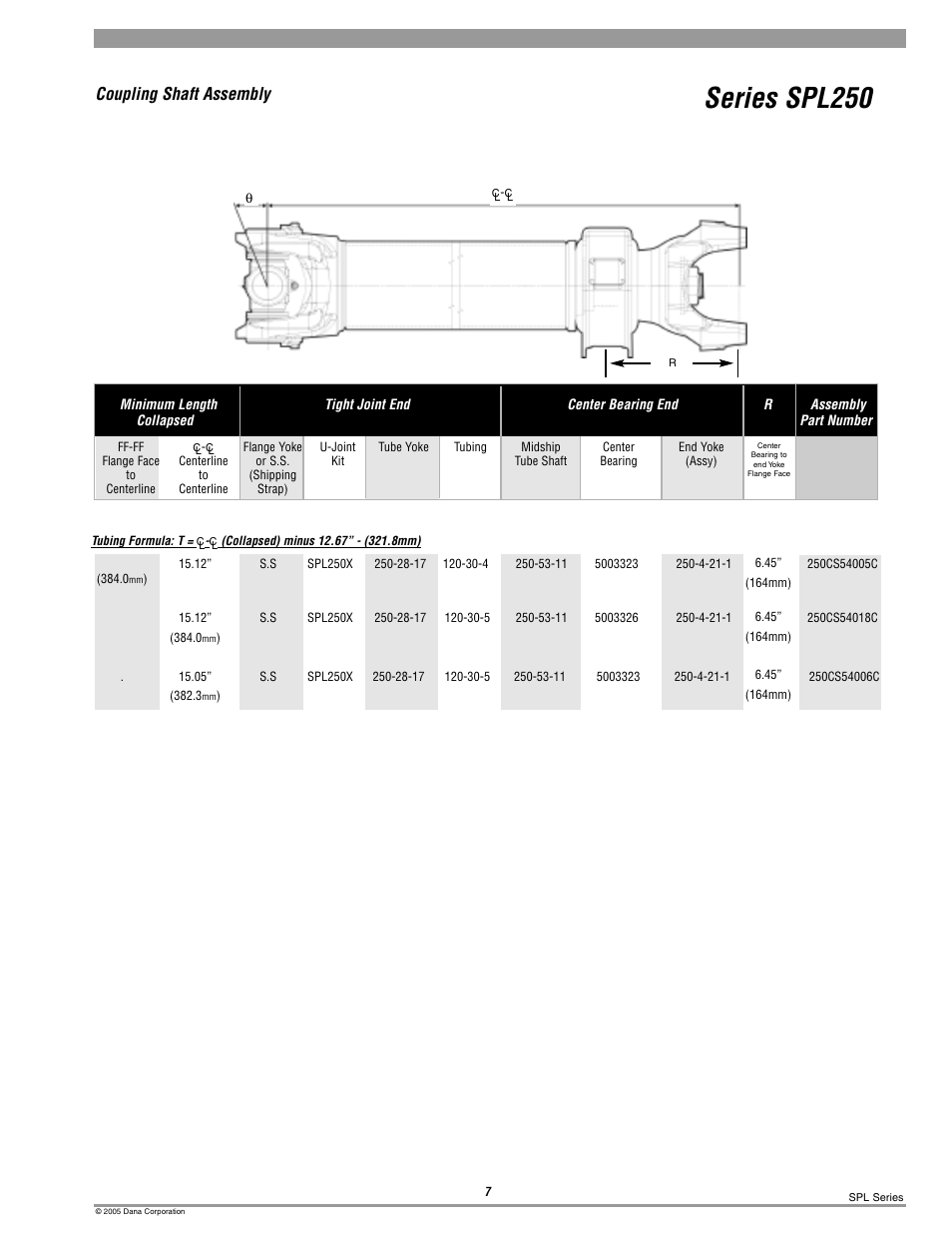 Spl250 coupling shaft, Series spl250, Coupling shaft assembly | Spicer 10 Series Driveshafts User Manual | Page 64 / 86