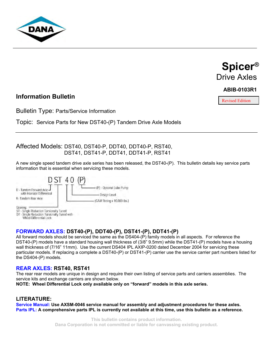 Spicer DST40-(P) User Manual | 3 pages