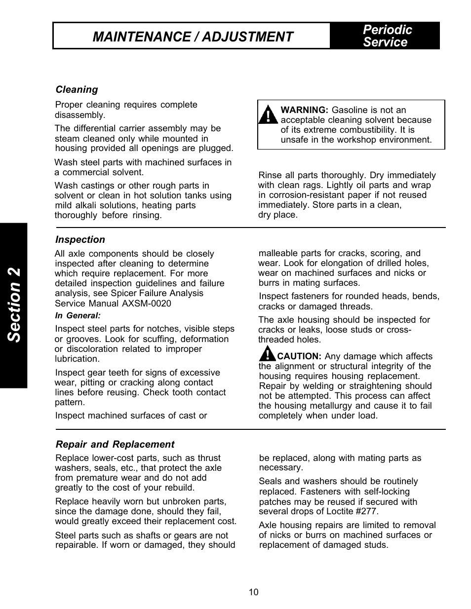 Cleaning, Inspection, Repair and replacement | Maintenance / adjustment, Periodic service | Spicer Drive Axles Service Manual Single Axles 2-Speed & Double Reduction User Manual | Page 10 / 34