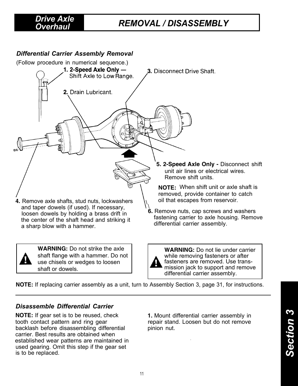 Section 3: drive axle overhaul, Removal / disassembly, Drive axle overhaul | Spicer Drive Axles Service Manual Single Axles 2-Speed & Double Reduction User Manual | Page 11 / 34