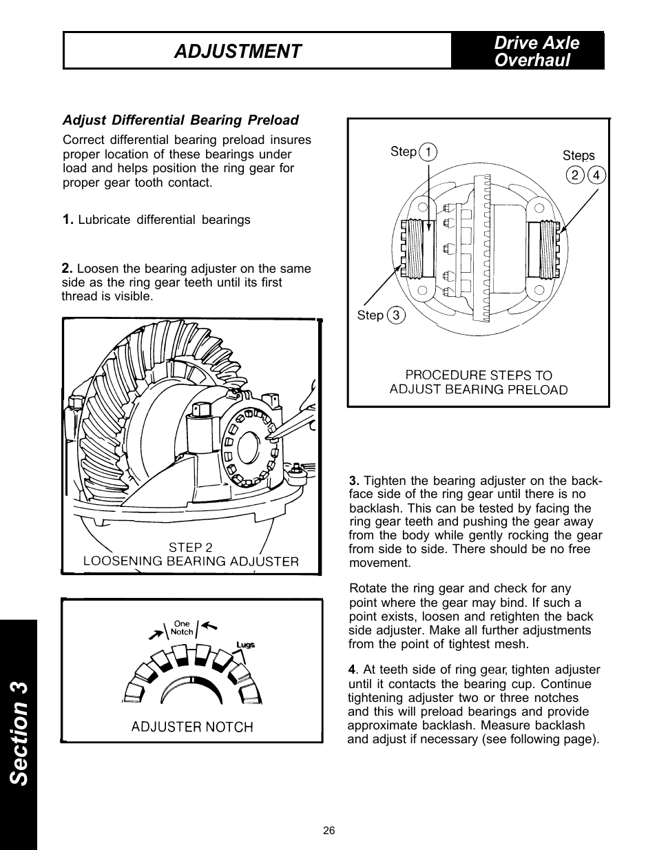 Adjustment, Drive axle overhaul | Spicer Drive Axles Service Manual Single Axles 2-Speed & Double Reduction User Manual | Page 26 / 34