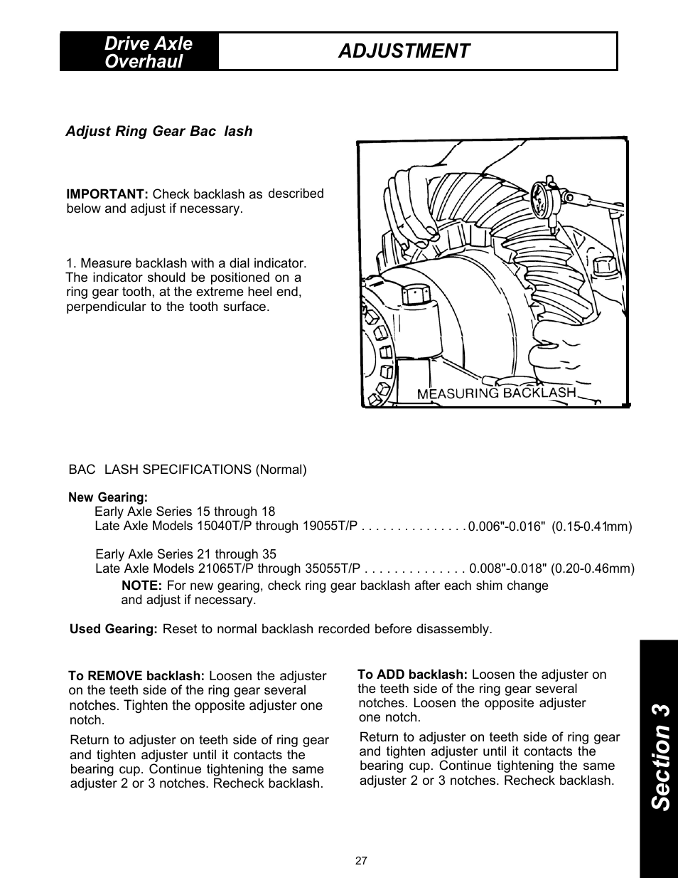 Adjustment, Drive axle overhaul | Spicer Drive Axles Service Manual Single Axles 2-Speed & Double Reduction User Manual | Page 27 / 34