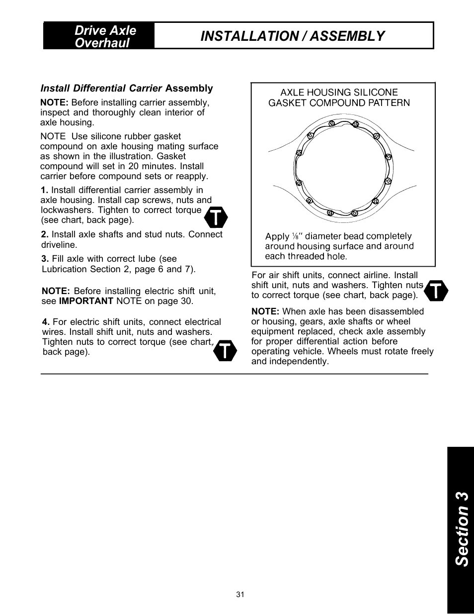 Installation / assembly, Drive axle overhaul | Spicer Drive Axles Service Manual Single Axles 2-Speed & Double Reduction User Manual | Page 31 / 34