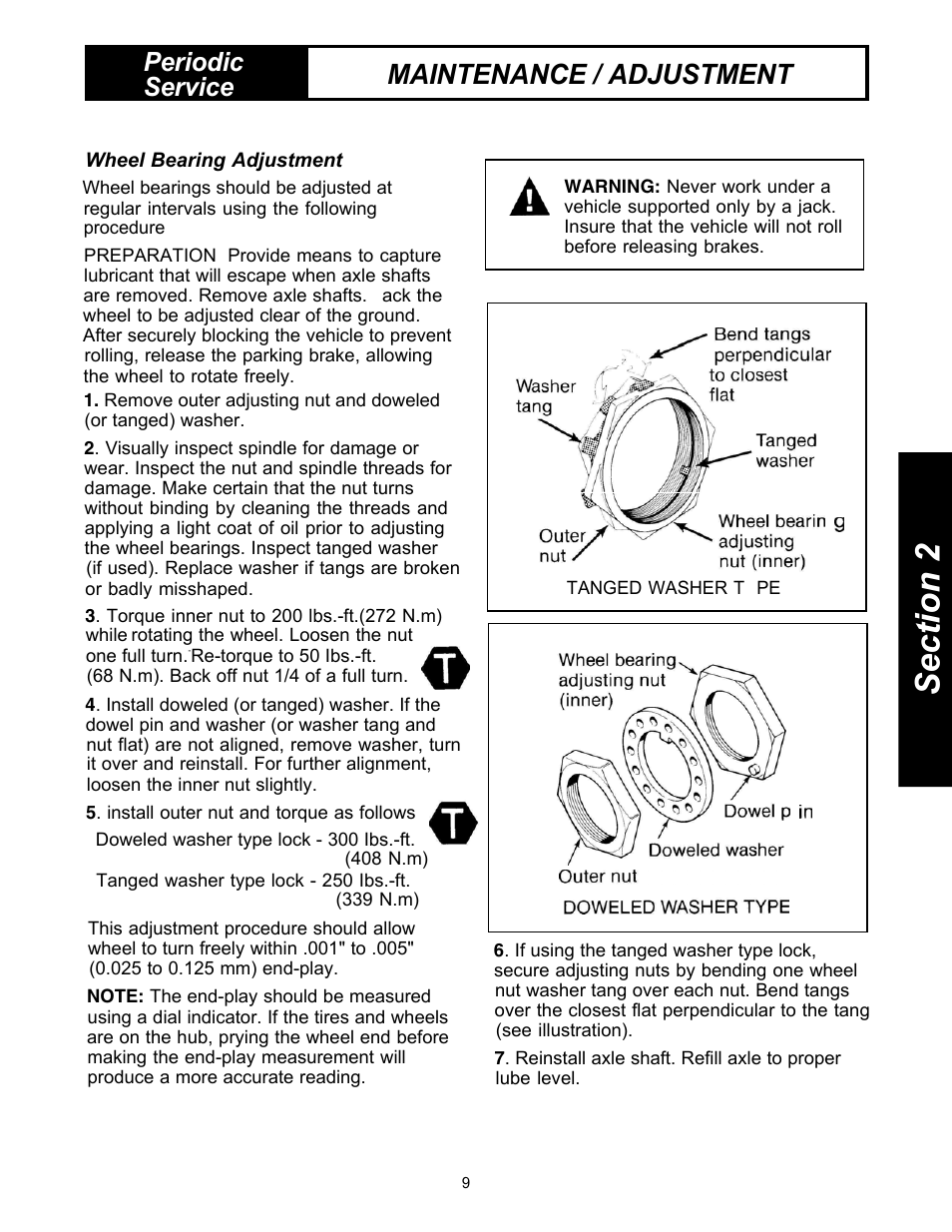 Wheel bearing adjustment, Maintenance / adjustment, Periodic service | Spicer Drive Axles Service Manual Single Axles 2-Speed & Double Reduction User Manual | Page 9 / 34