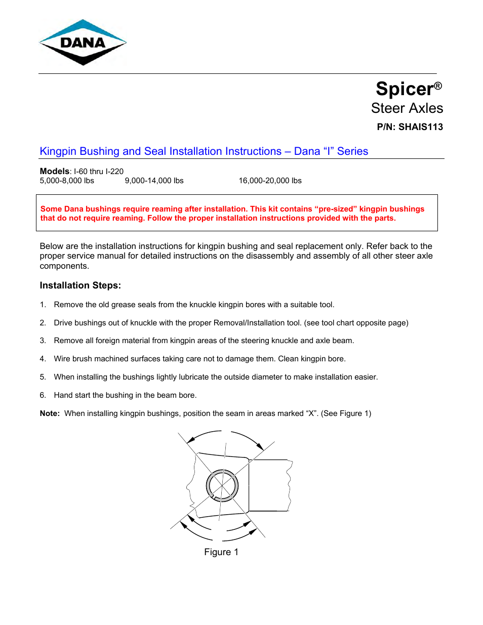 Spicer Dana “I” Series User Manual | 2 pages