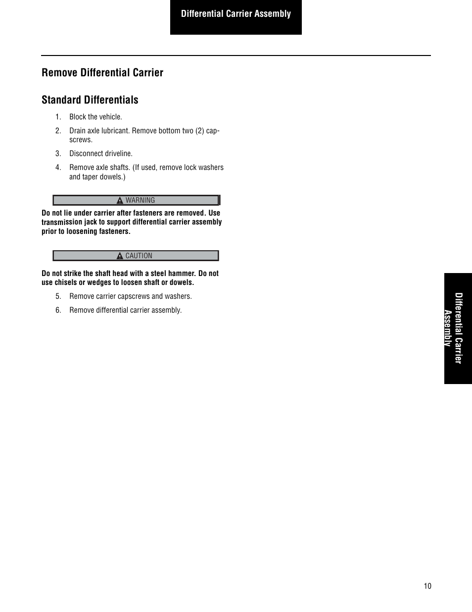 Remove differential carrier, Standard differentials, Remove differential carrier standard differentials | Spicer Single Drive Axles Service Manual: S140 Series User Manual | Page 13 / 44