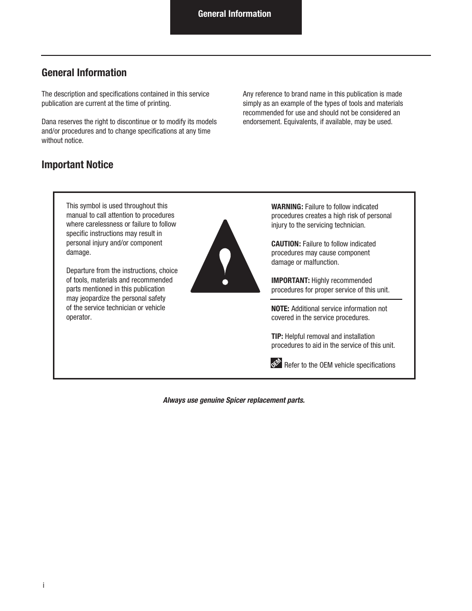 General information, Important notice | Spicer Single Drive Axles Service Manual: S140 Series User Manual | Page 2 / 44