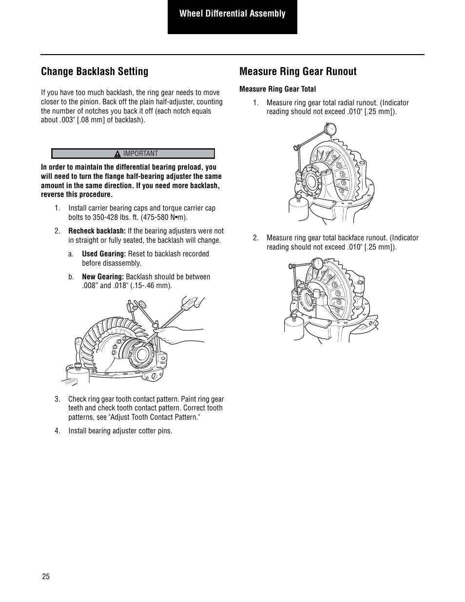 Change backlash setting, Measure ring gear runout | Spicer Single Drive Axles Service Manual: S140 Series User Manual | Page 28 / 44