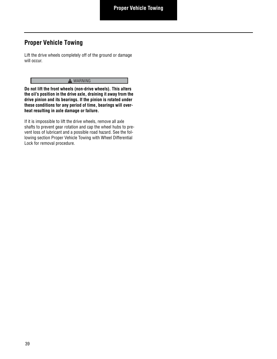 Proper vehicle towing | Spicer Single Drive Axles Service Manual: S140 Series User Manual | Page 42 / 44