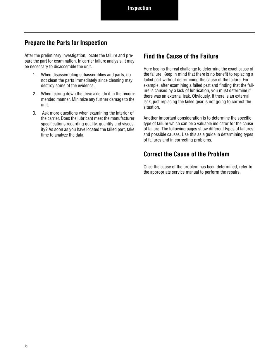 Prepare the parts for inspection, Find the cause of the failure, Correct the cause of the problem | Spicer Single Drive Axles Service Manual: S140 Series User Manual | Page 8 / 44
