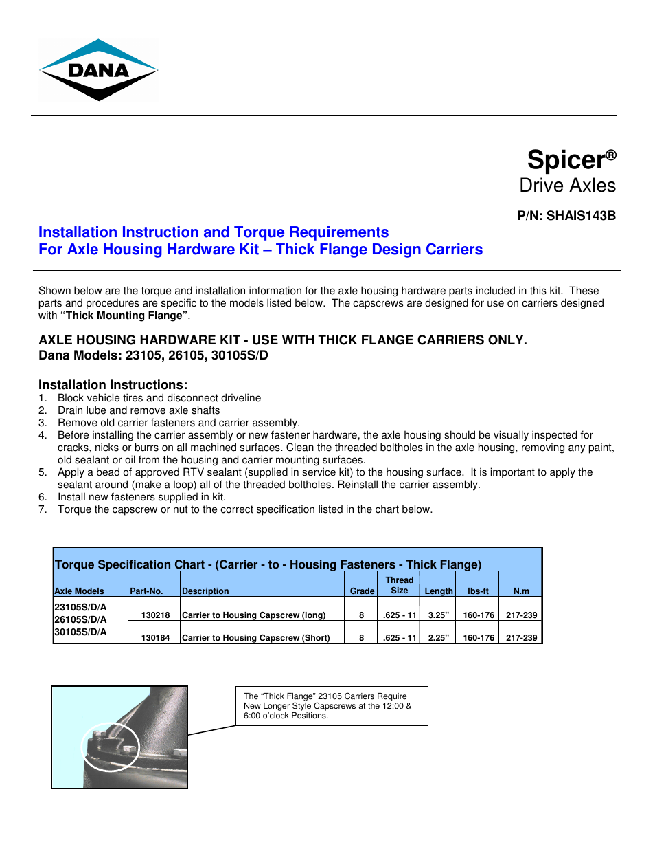 Spicer Thick Flange Design Carriers User Manual | 2 pages