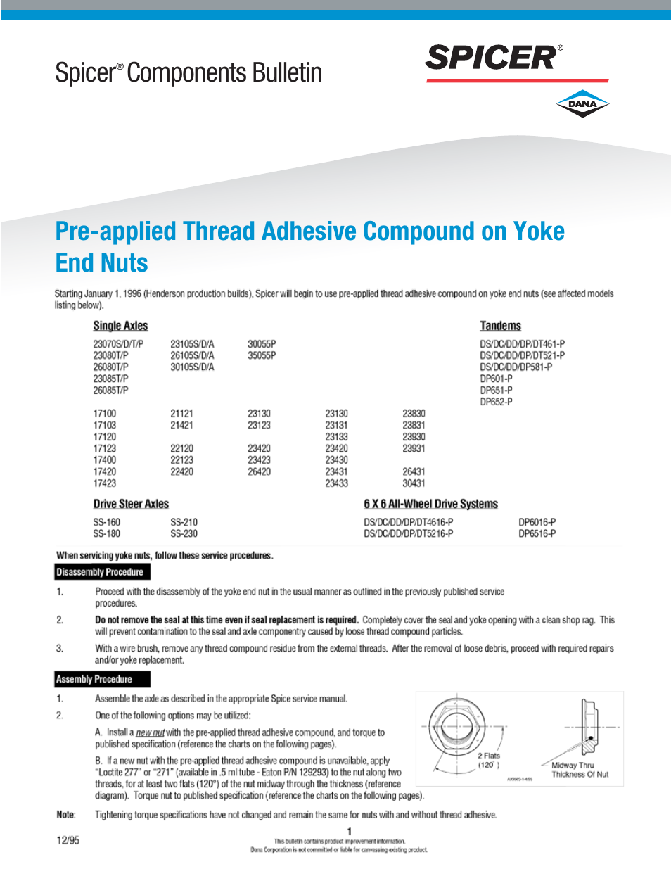Spicer Pre-applied Thread Adhesive Compound on Yoke End Nuts User Manual | 6 pages