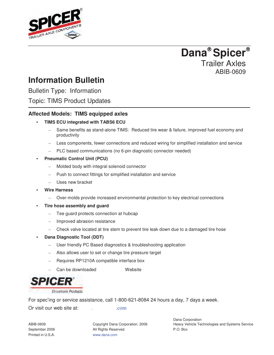 Spicer TIMS Product Updates User Manual | 2 pages