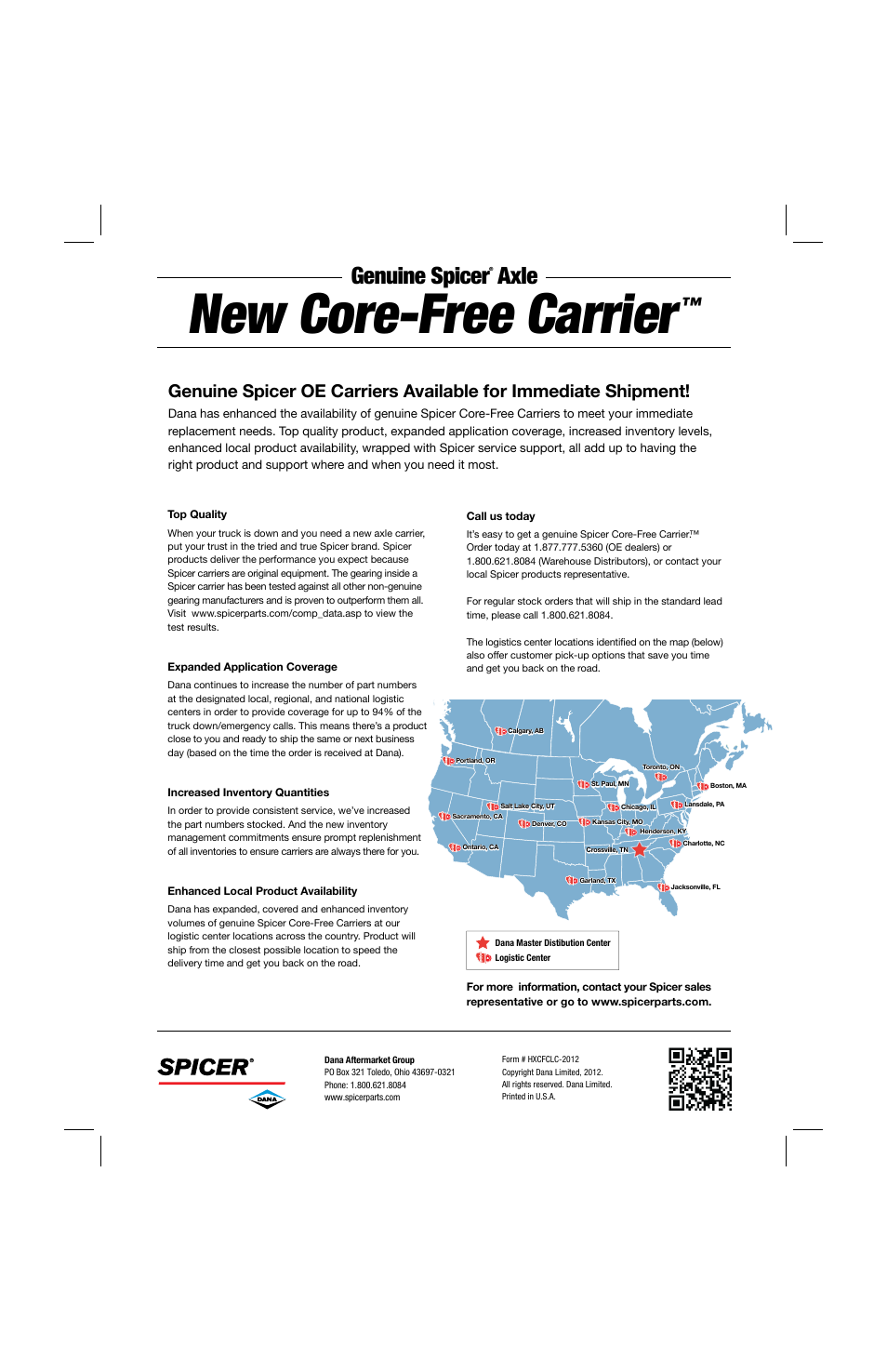 New core-free carrier, Genuine spicer, Axle | Spicer New Core-Free Carrier User Manual | Page 2 / 2