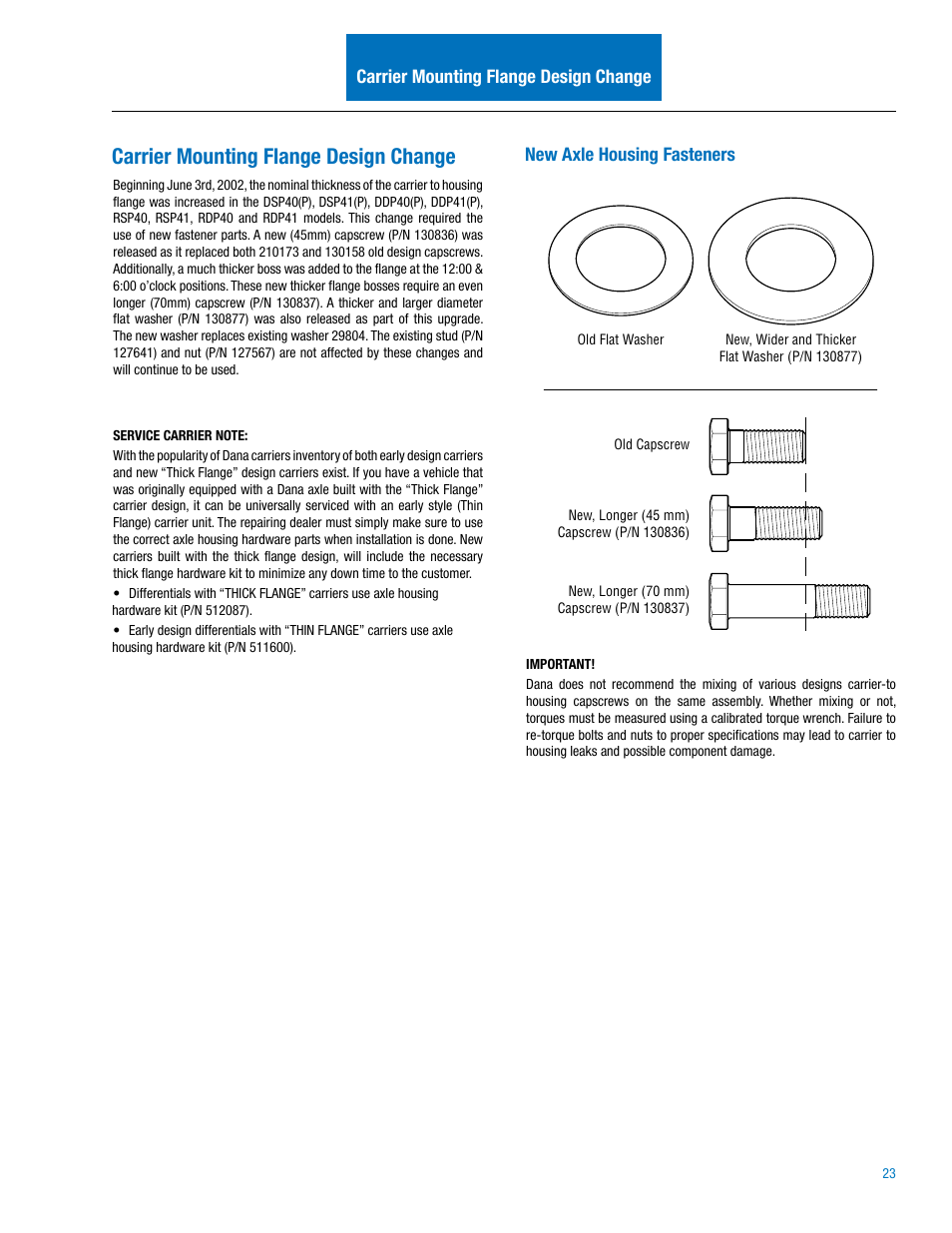 Carrier mounting flange design change | Spicer Drive Axles Illustrated Parts List DSP40(P), DSP41(P), DDP40(P), DDP41(P),RSP40, RSP41, RDP40, RDP41, P20060, P22060 User Manual | Page 25 / 38