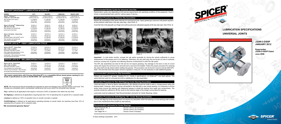 Spicer Lubrication Specifications Universal Joints Tri-Fold User Manual | 2 pages