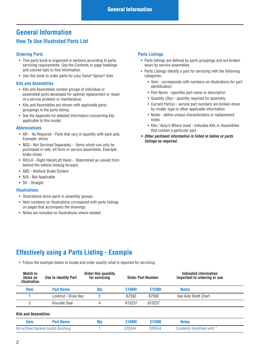 General information, How to use illustrated parts list | Spicer Illustrated Parts List Spicer Steer Axles User Manual | Page 4 / 124