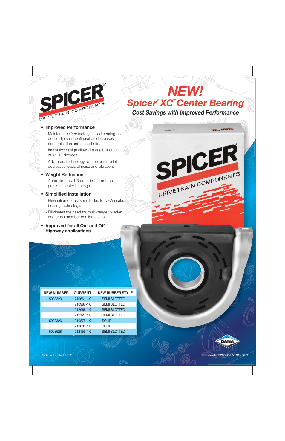 Spicer, Center bearing, Cost savings with improved performance | Spicer Driveline Components Catalog: Center Bearings User Manual | Page 23 / 24