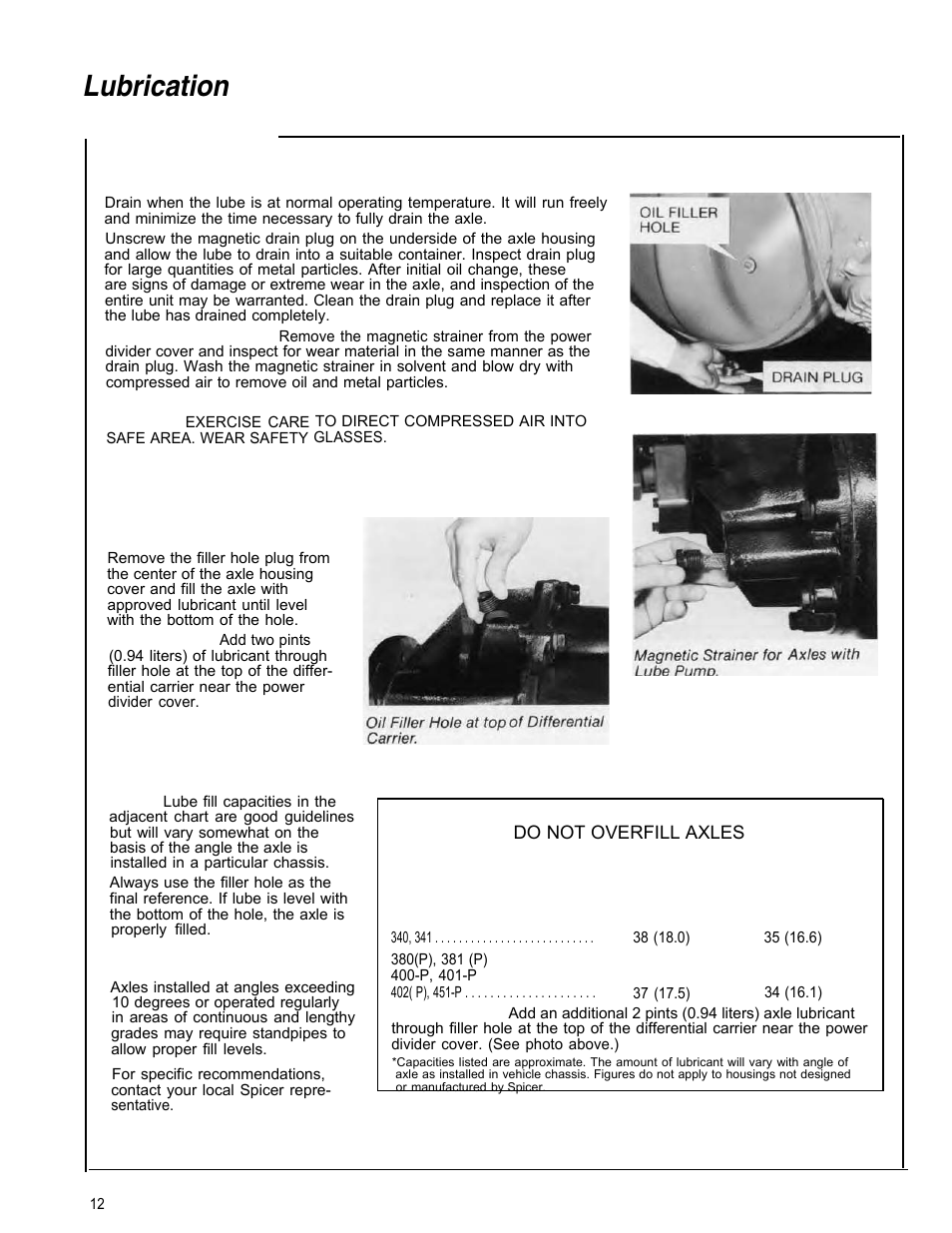 Lubrication, Changing lube | Spicer Tandem Drive Axle Dual Range & Double Planetary 34,000-45,000 lbs User Manual | Page 12 / 78