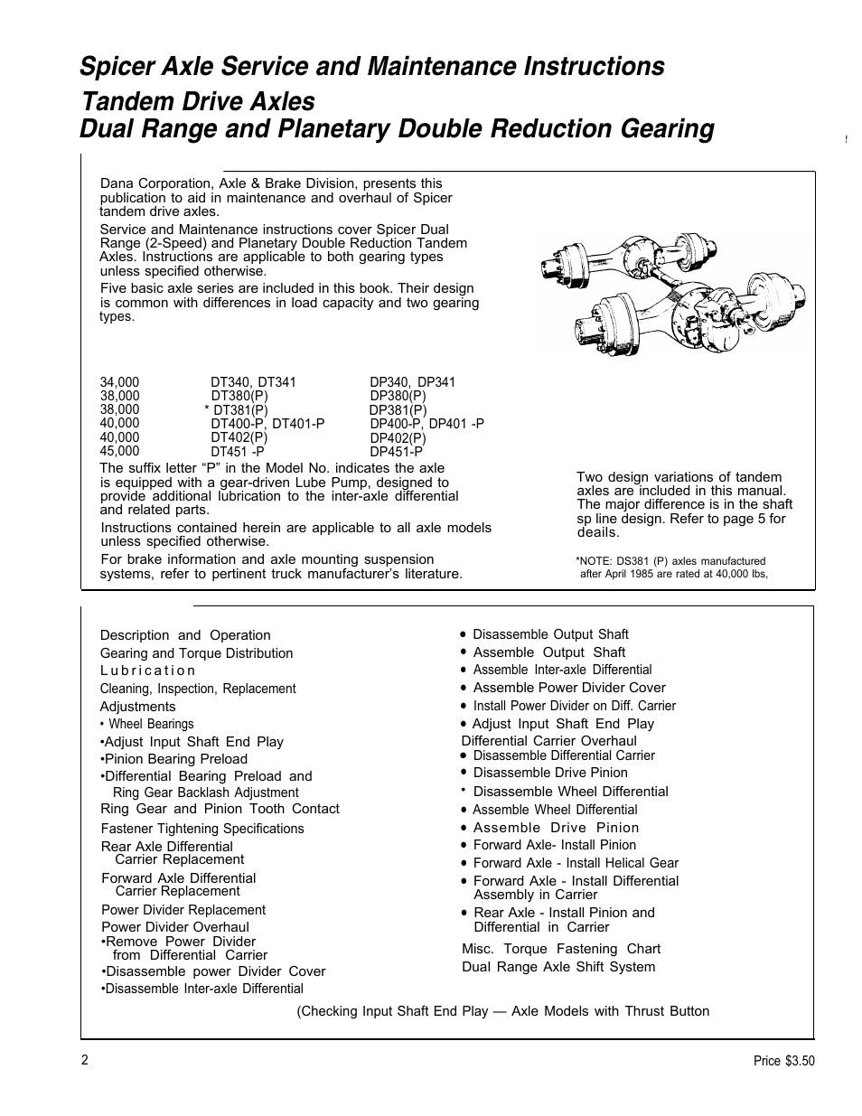 Spicer Tandem Drive Axle Dual Range & Double Planetary 34,000-45,000 lbs User Manual | Page 2 / 78