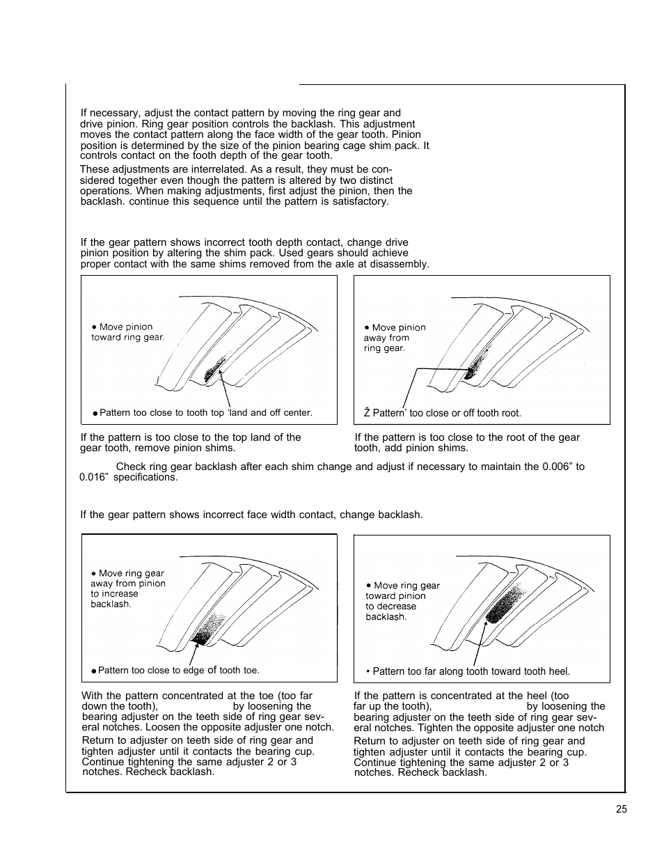 Adjust tooth contact pattern | Spicer Tandem Drive Axle Dual Range & Double Planetary 34,000-45,000 lbs User Manual | Page 25 / 78