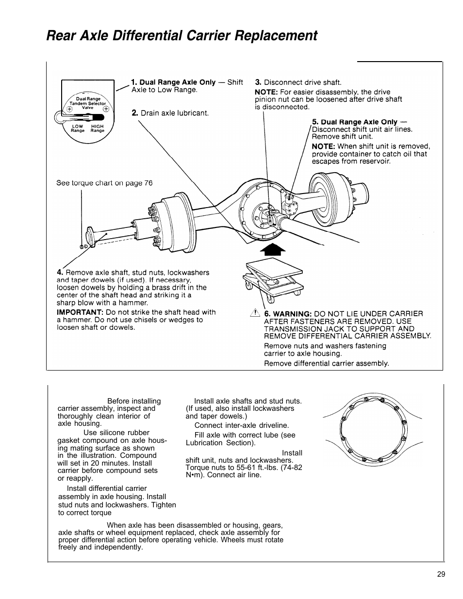 Rear axle differential carrier replacement | Spicer Tandem Drive Axle Dual Range & Double Planetary 34,000-45,000 lbs User Manual | Page 29 / 78