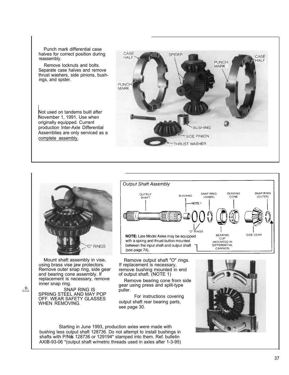 Disassemble inter-axle differential, Disassemble output shaft | Spicer Tandem Drive Axle Dual Range & Double Planetary 34,000-45,000 lbs User Manual | Page 37 / 78