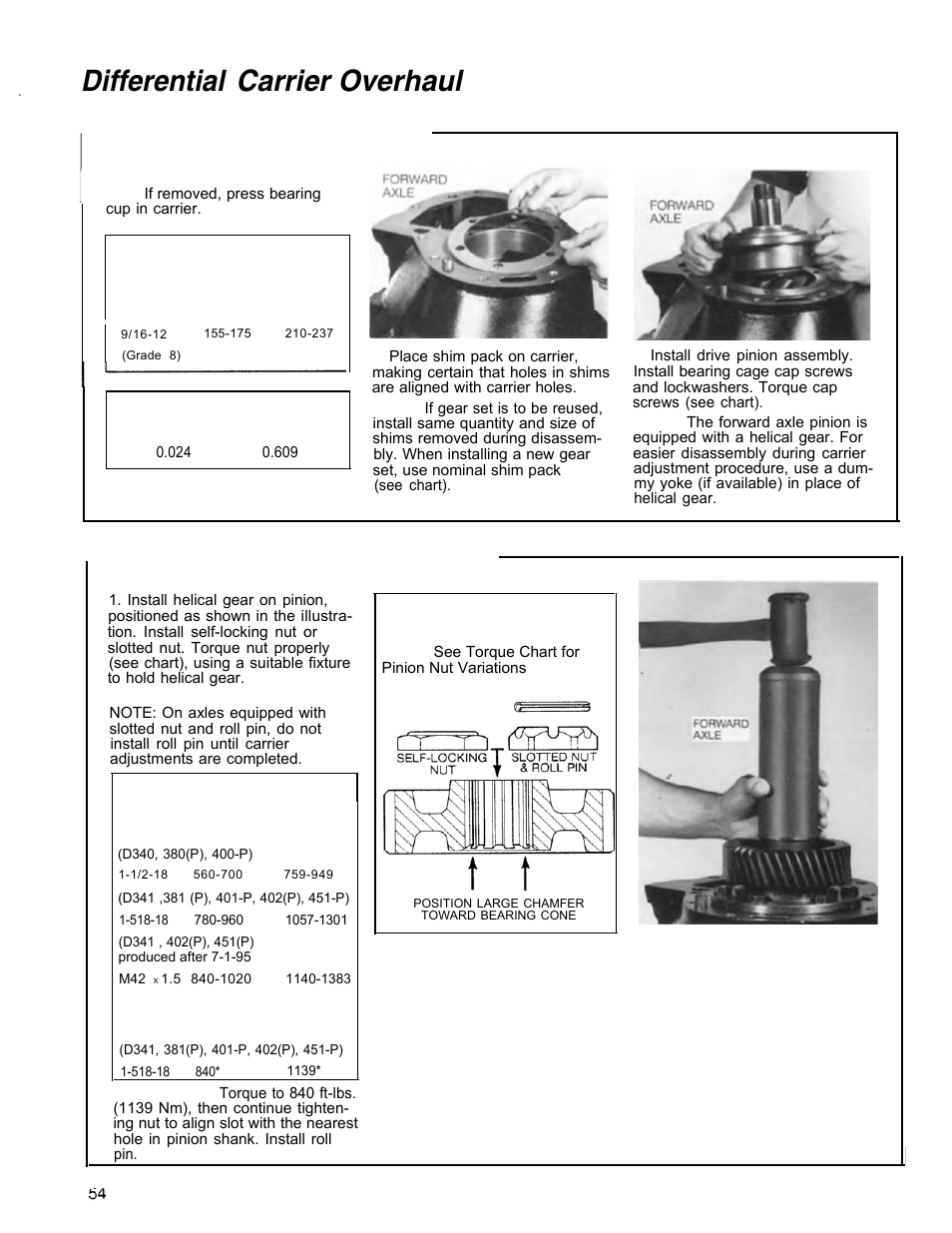 Differential carrier overhaul, Forward axle - install pinion, Forward axle - install helical gear | Spicer Tandem Drive Axle Dual Range & Double Planetary 34,000-45,000 lbs User Manual | Page 54 / 78