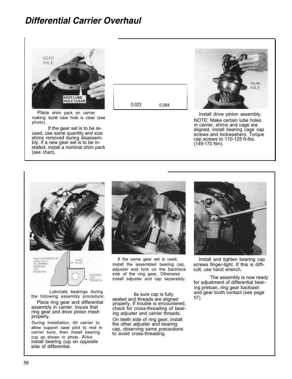 Differential carrier overhaul, Rear axle - install pinion, Rear axle - install differential in carrier | Spicer Tandem Drive Axle Dual Range & Double Planetary 34,000-45,000 lbs User Manual | Page 56 / 78