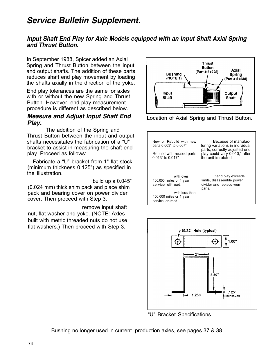 Service bulletin supplement, Measure and adjust input shaft end play | Spicer Tandem Drive Axle Dual Range & Double Planetary 34,000-45,000 lbs User Manual | Page 73 / 78
