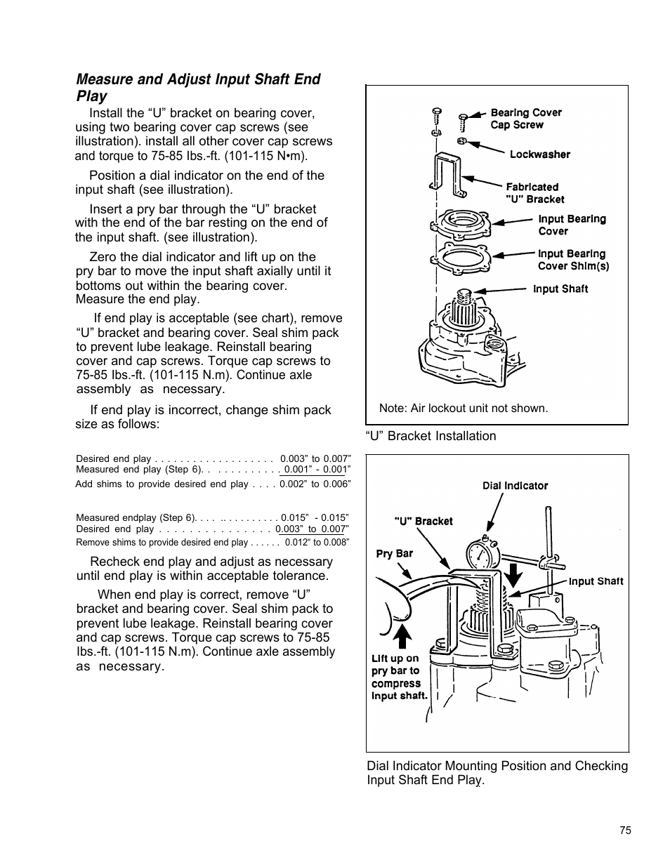 Measure and adjust input shaft end play | Spicer Tandem Drive Axle Dual Range & Double Planetary 34,000-45,000 lbs User Manual | Page 74 / 78