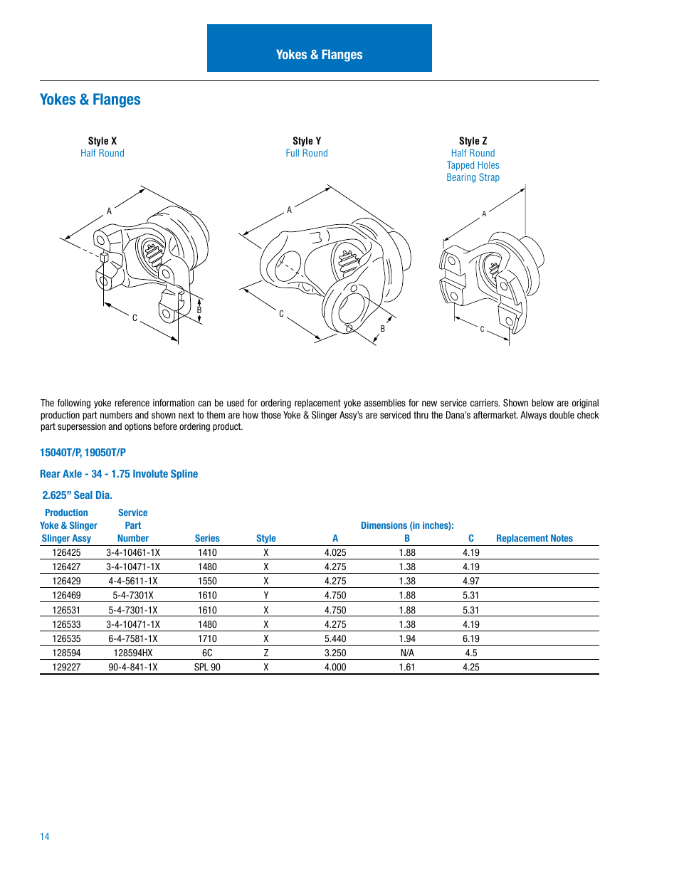 Yokes & flanges | Spicer Drive Axles Illustrated Parts List 15040T and 19050T User Manual | Page 14 / 20