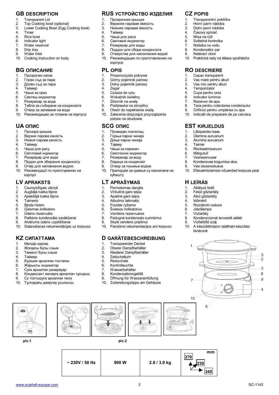 Rus cz, Bg pl, Ua scg est | Kz d | Scarlett SC-1143 User Manual | Page 2 / 31