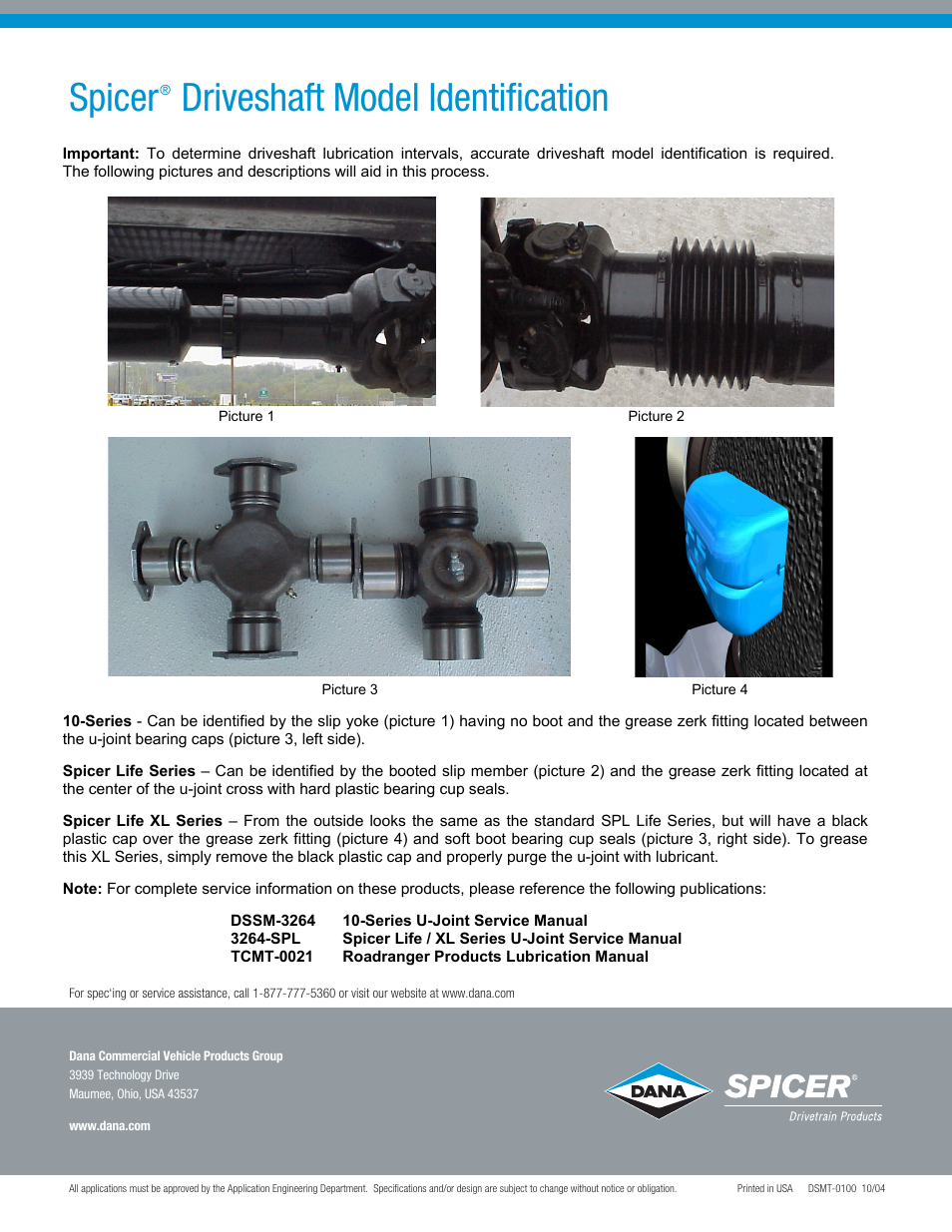 Spicer, Driveshaft model identification | Spicer Driveshaft Service Information User Manual | Page 2 / 2