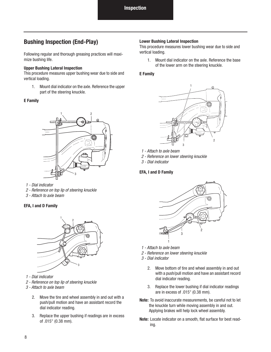 Bushing inspection (end-play), Inspection | Spicer Dana Spicer Steer Axles - Service Manaul User Manual | Page 12 / 48