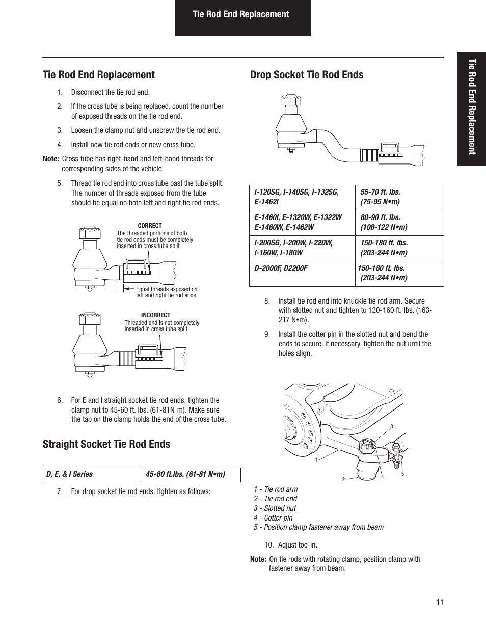 Straight socket tie rod ends, Drop socket tie rod ends, Tie rod end replacement | Spicer Dana Spicer Steer Axles - Service Manaul User Manual | Page 15 / 48