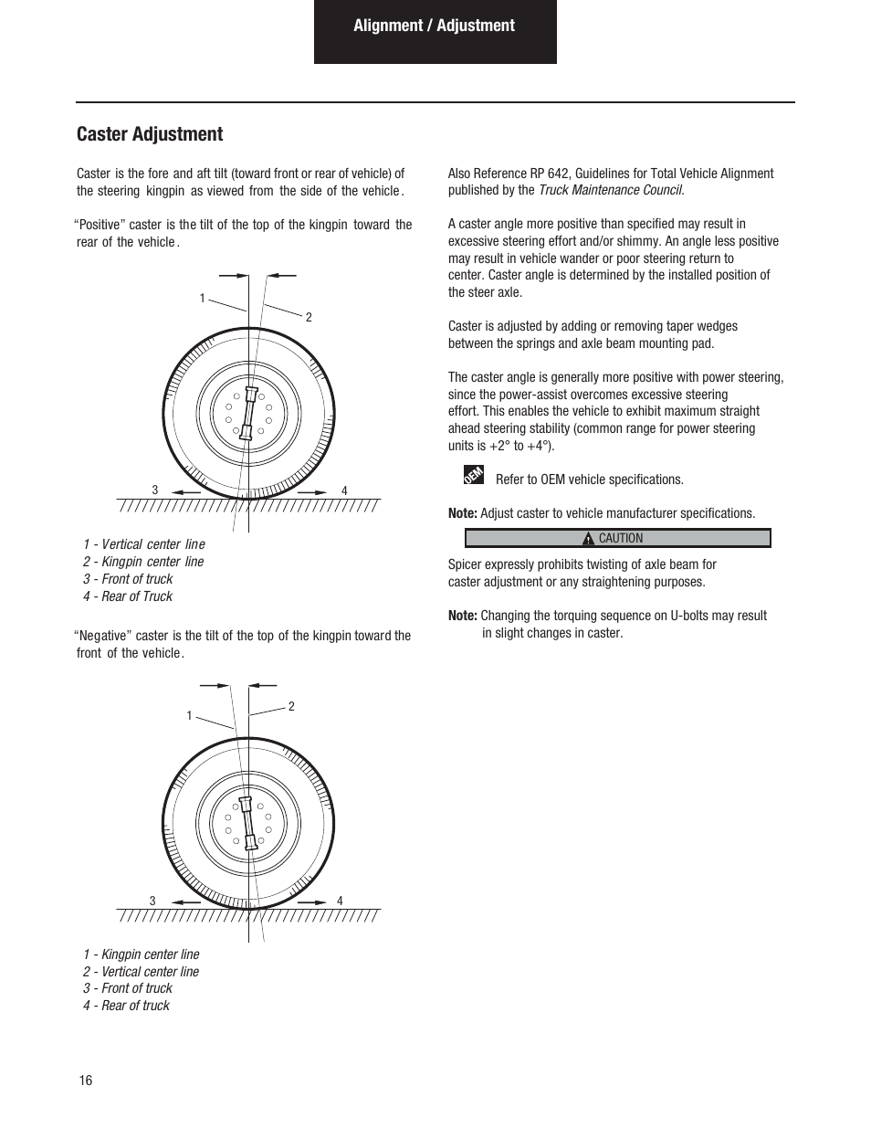 Caster adjustment | Spicer Dana Spicer Steer Axles - Service Manaul User Manual | Page 20 / 48