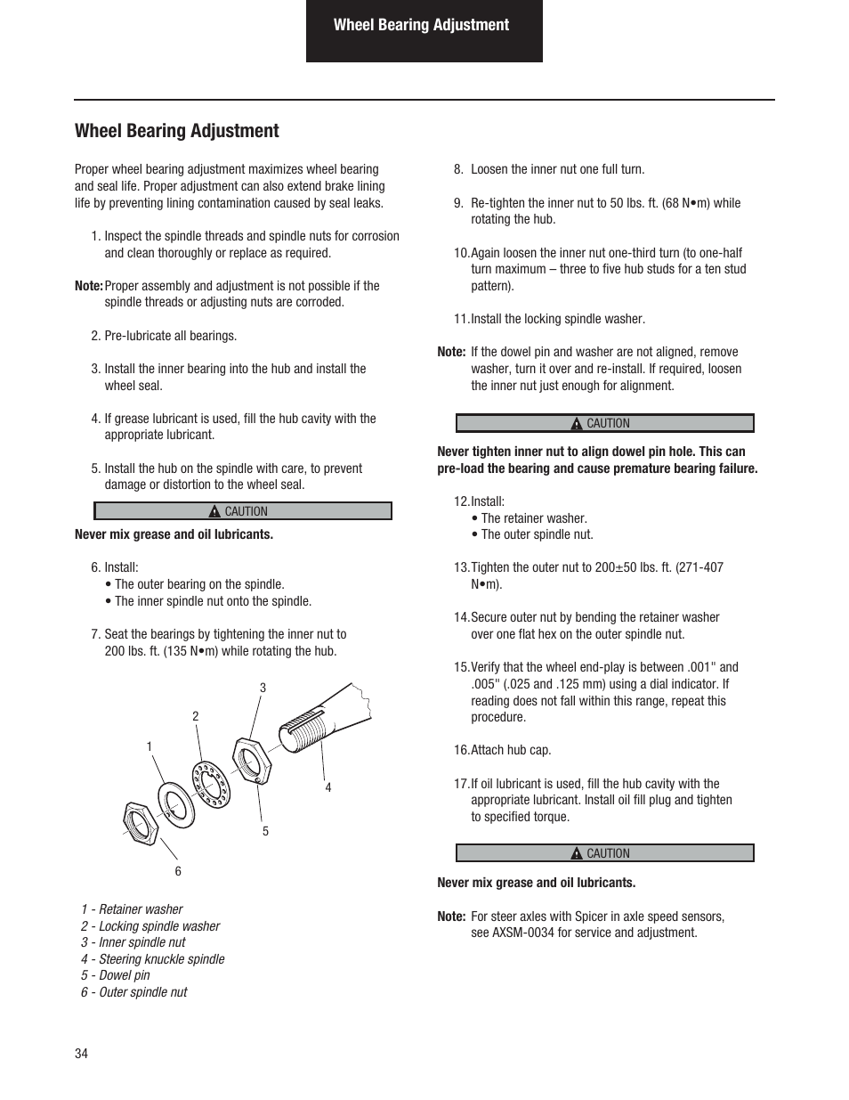 Wheel bearing adjustment | Spicer Dana Spicer Steer Axles - Service Manaul User Manual | Page 38 / 48